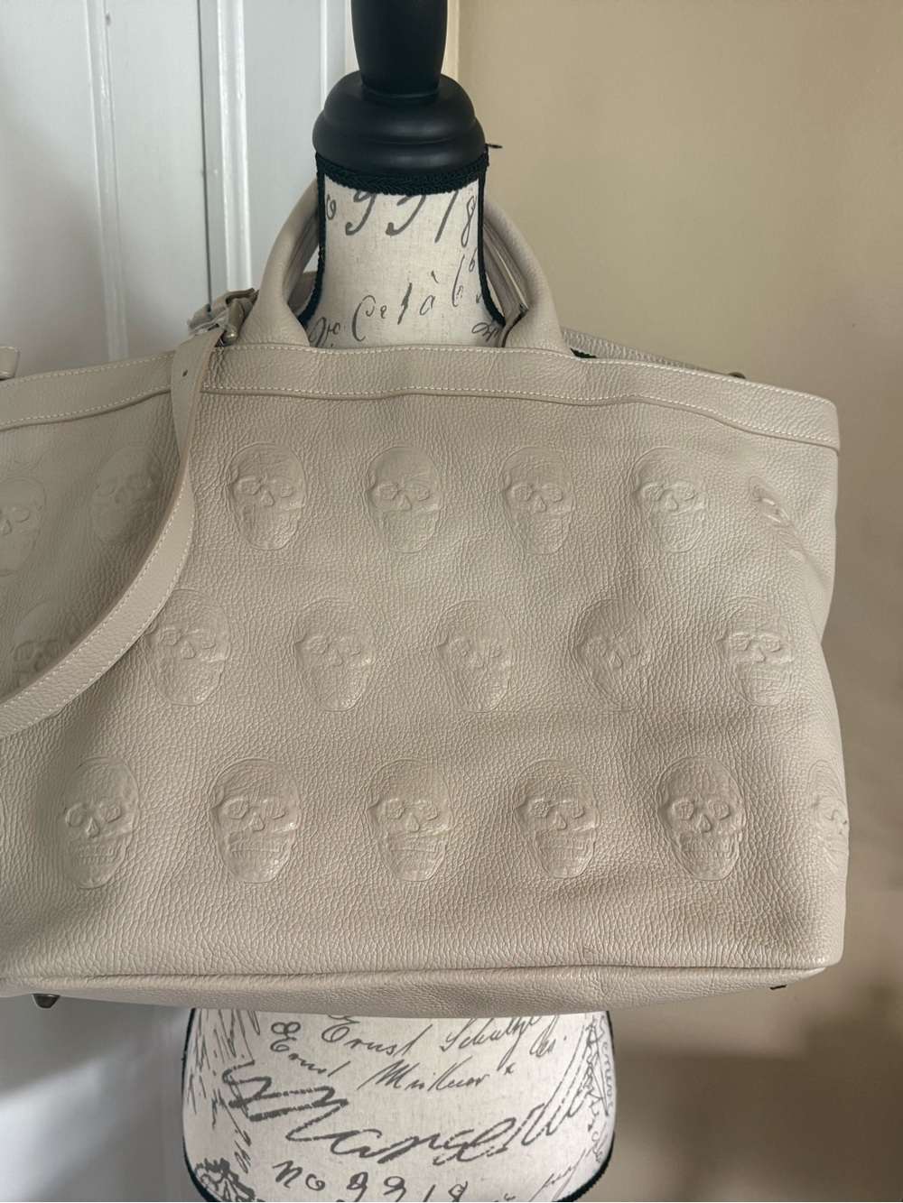 Embossed Skull Tote Bag in Light Taupe - Picture 4 of 15